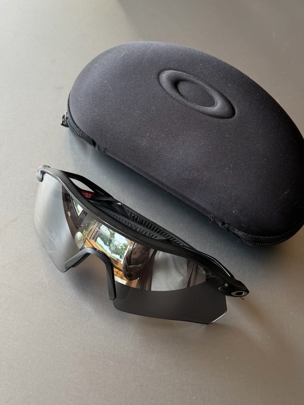 Oakley Black Shield Sunglasses with Mirrored Lenses